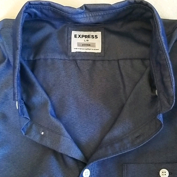 Express Fitted Blue Button Up Dress Shirt, Size L - Picture 2 of 4